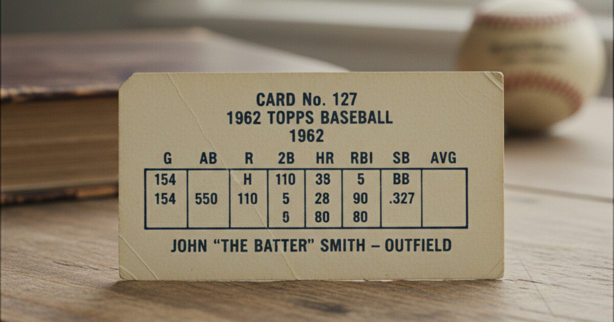 Close-up of the back of a sports card showing card number, set name, year, and stats