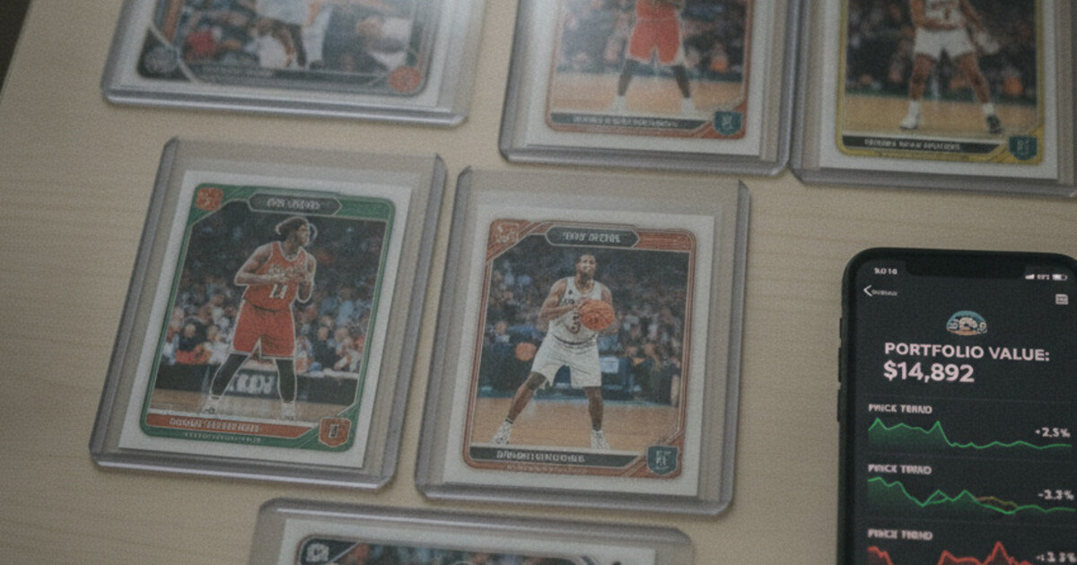 Collector scanning sports cards into a phone app to track portfolio value