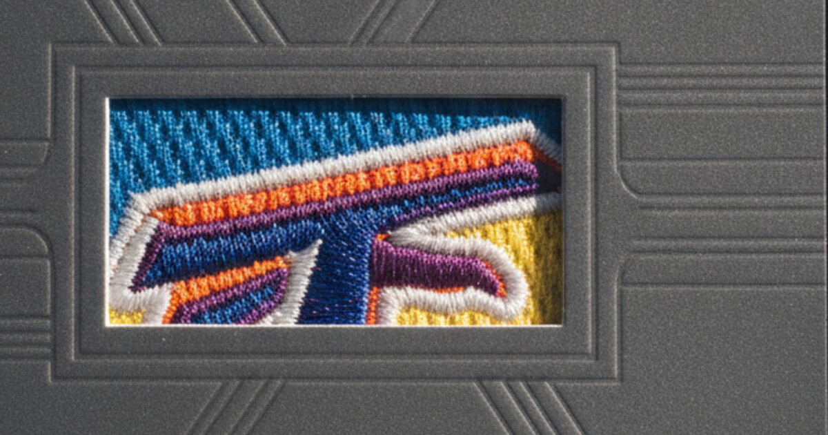 Sports card with a die-cut window showing a colorful multi-color jersey patch swatch embedded in the card face